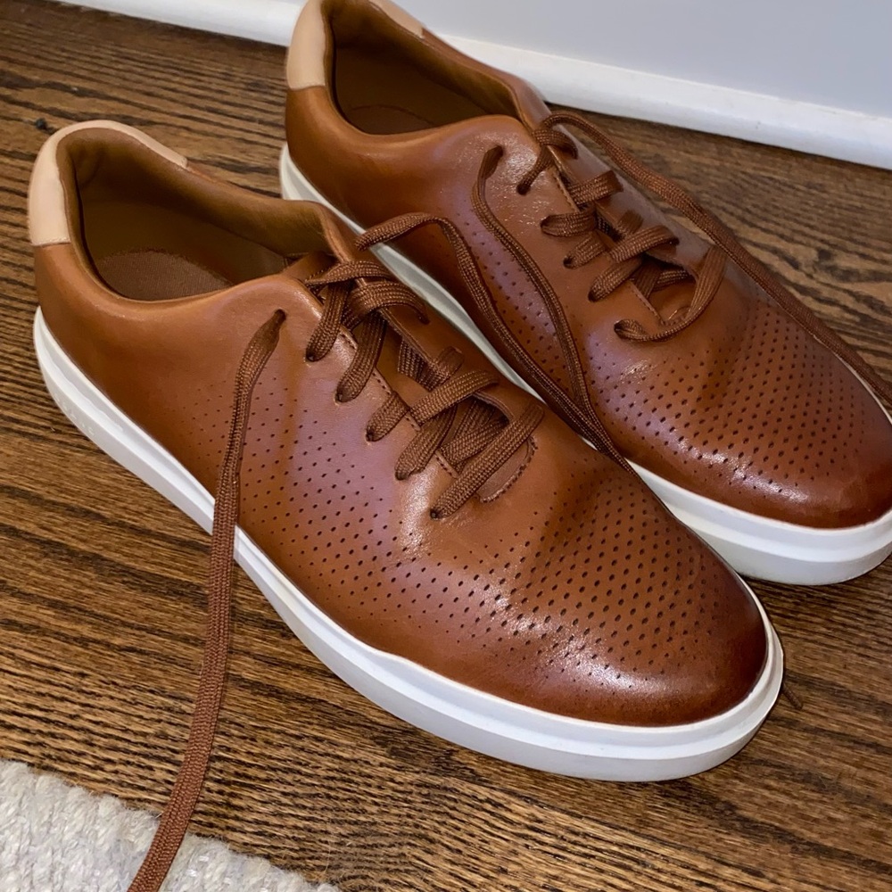 Cole Haan Men's GrandPrø Rally Laser Cut Sneakers in British Tan Ivory